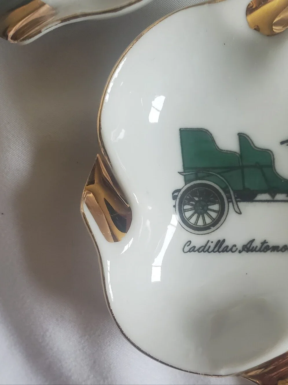 Wisconsin Porcelain Vtg Trinket Dish Trio Antique Car Motifs, 1895, 1896 & 1903